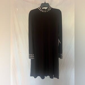 NWT women black dress size 14 by Carmen Marc Valvo jersey style long sleeve